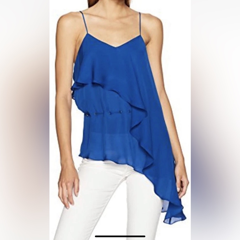 Haute Hippie Women's Faye Asymmetrical Ruffle Silk Tank Top Sz L NWT